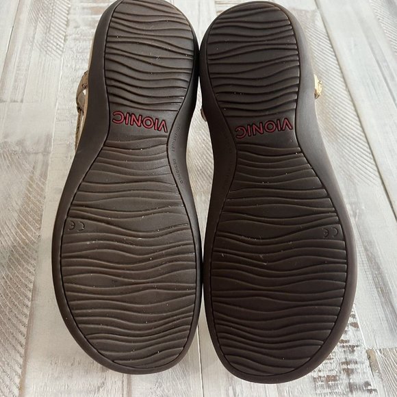 Vionic Nala Gold Accent Faux Cork Ankle Strap Ortho Heel Sandals - Picture 9 of 9